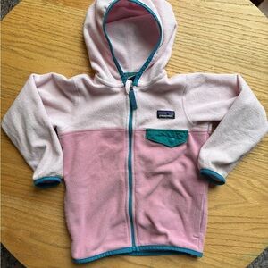 Patagonia Kids Light Pink and Teal Fleece Hoodie